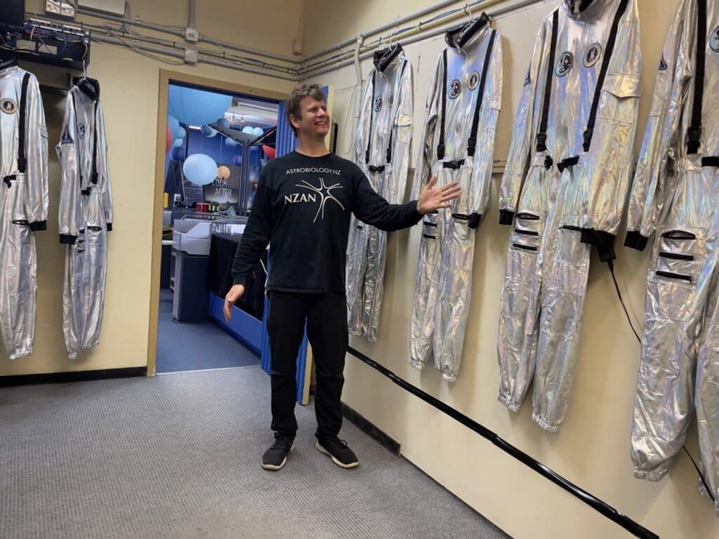 Sam and the astronaut changing room